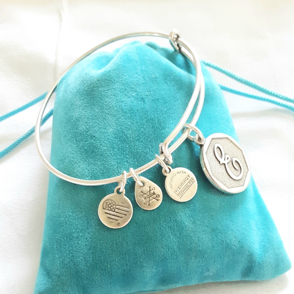 Alex and Ani Letter "E" Charms silver Bangle Bracelet.